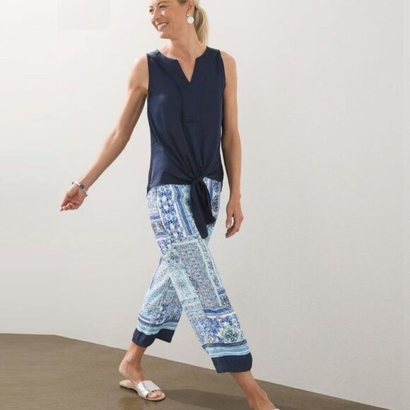 Chico's Coastal Tile‎ Wide Leg Crop Pull On Pants Size 16P NEW - Picture 1 of 15